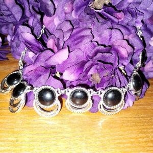 Vintage Sarah Coventry Black Onyx & Silver Tone Necklace Signed